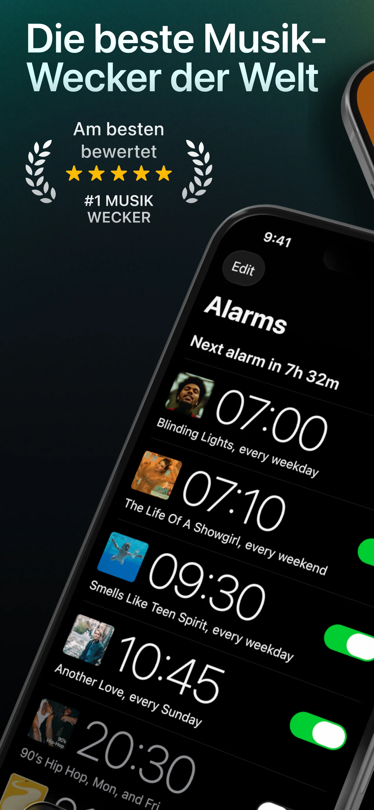 Alarmify-Startbildschirm mit aktivem Wecker