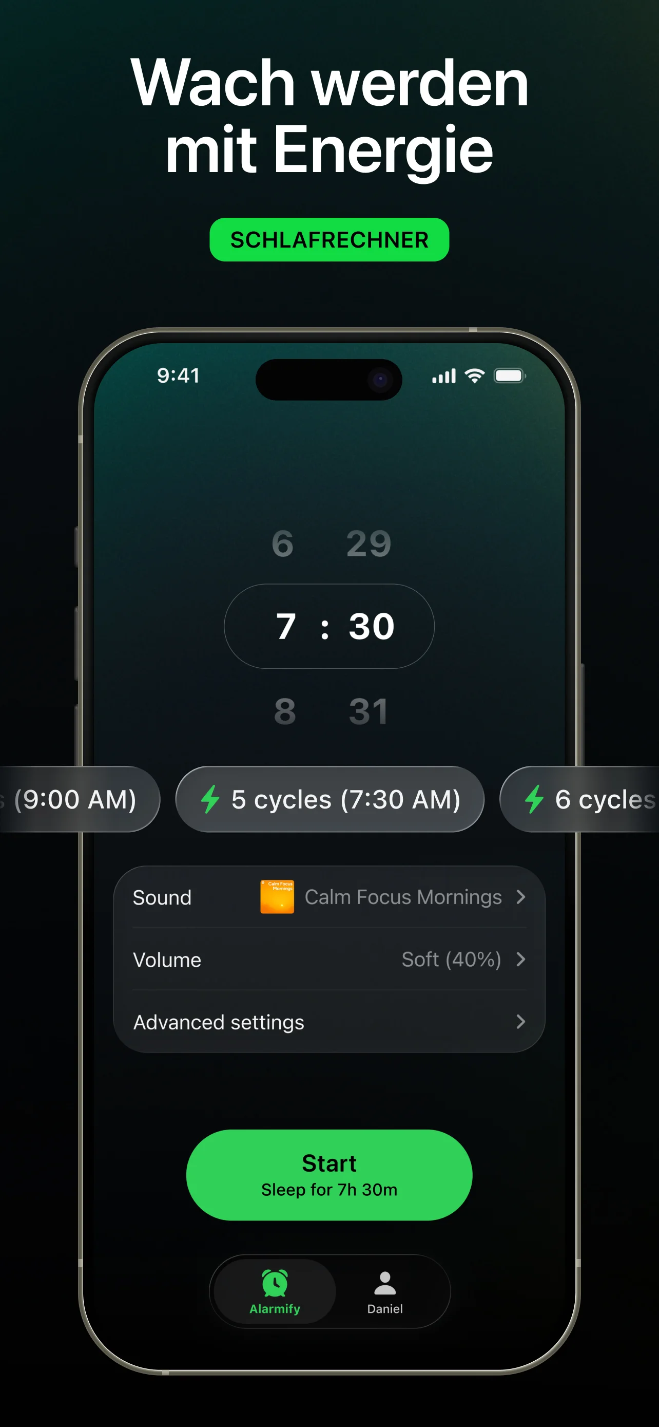 Smart Wake mit Schlafrechner