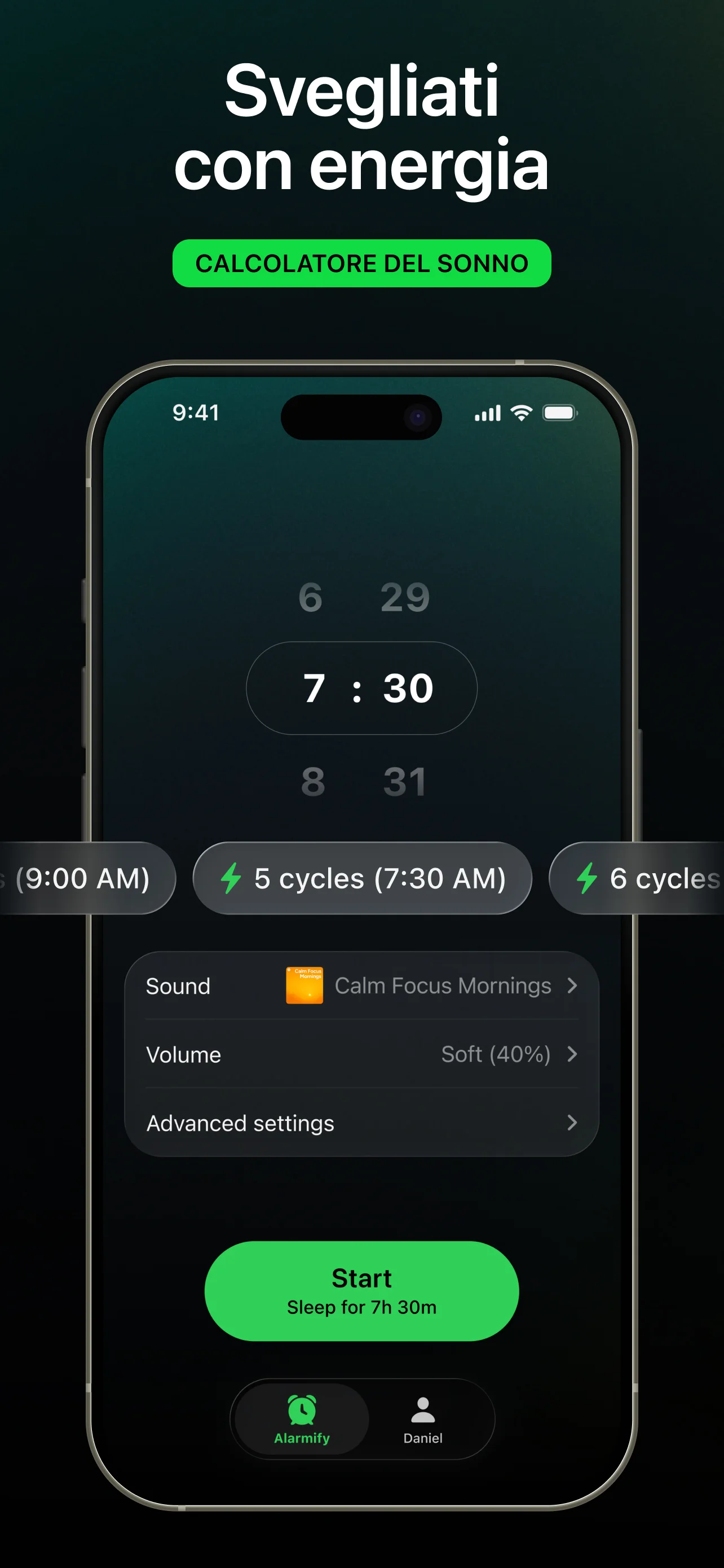 Smart Wake con calcolatore del sonno