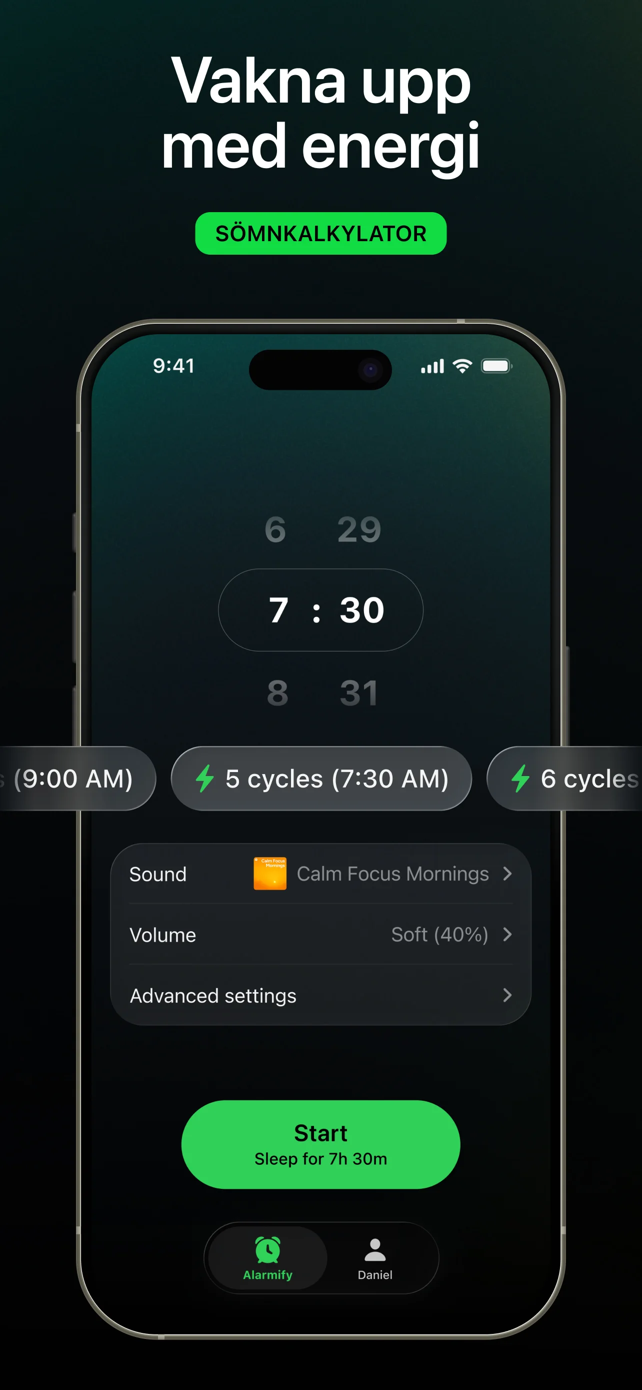 Smart Wake med sömnkalkylator
